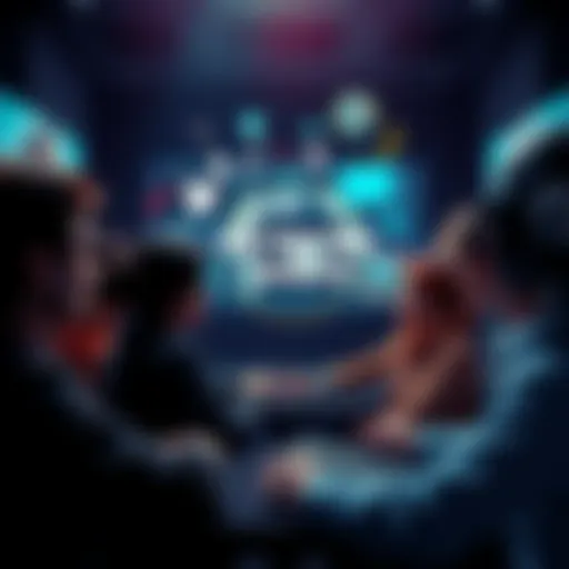 A group of people discussing which AI features to sacrifice, with visuals of images, music notes, and text icons around them.