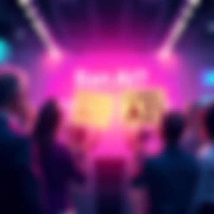 A group of people discussing the impact of AI content on social media, with one person holding a sign that says 'Ban AI?' and another holding a sign that says 'Label AI!'.