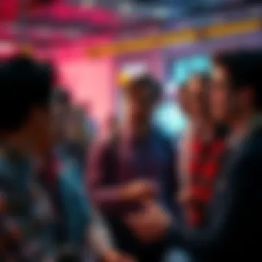 A group of people discussing the implications of AI-generated labels in content creation, showing mixed reactions of concern and interest.