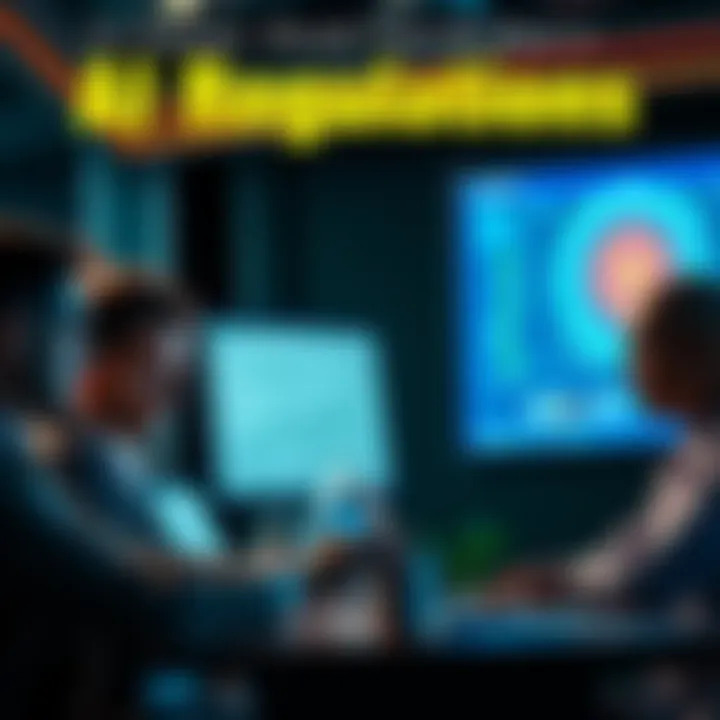 Group of experts discussing the need for AI regulations, with charts and laptops in front of them.