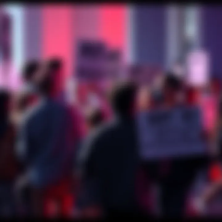 A group of people engaged in a heated debate about artificial intelligence, with one side holding signs against AI and the other side in favor of technological advancement.