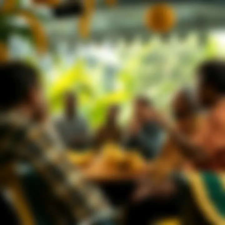 Group of people discussing bananas and nature in a lively debate setting