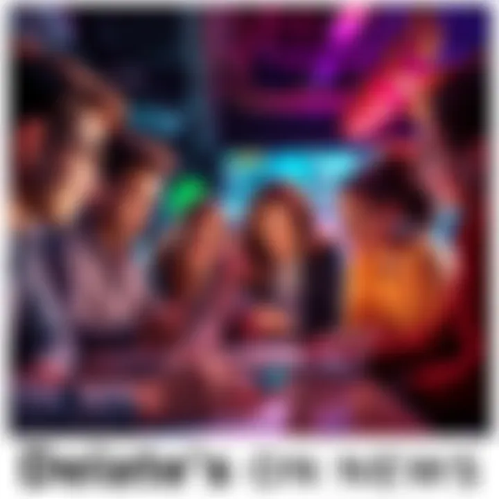 Debate on Tech Use A group of people discussing whether technology use is cheating, with laptops and smartphones present.