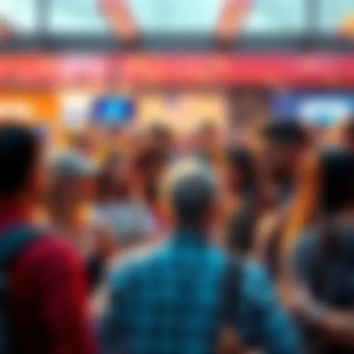 A group of people discussing passionately about a tweet in a public space, showcasing divided opinions.