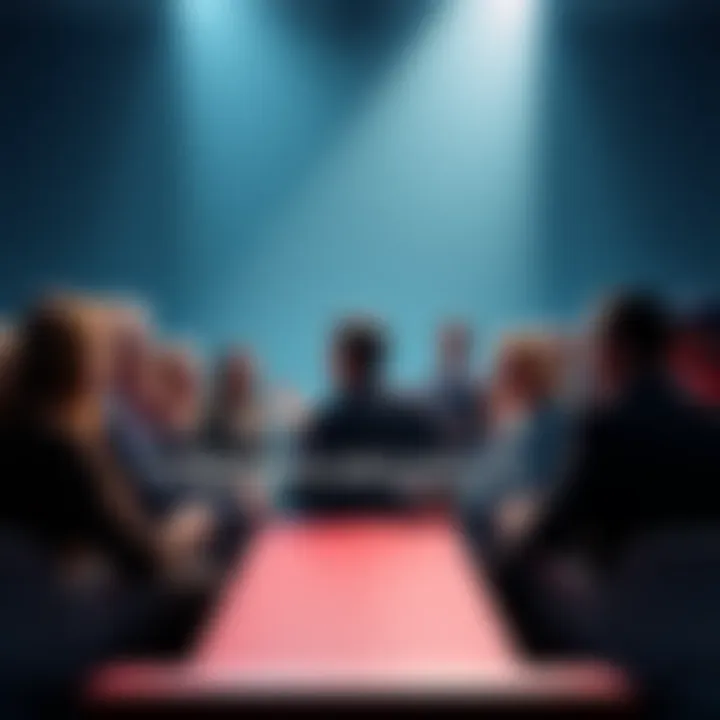 A group of people engaged in a lively debate, with one person using a strawman argument while others listen and react.