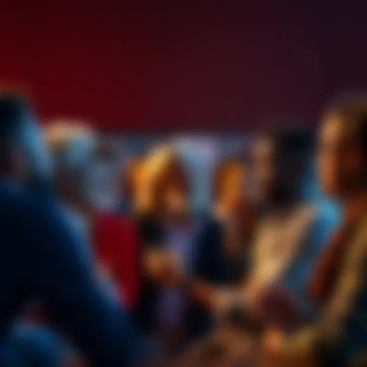 A diverse group of people engaged in a lively discussion about overcoming challenges, showing various expressions of thought and determination.