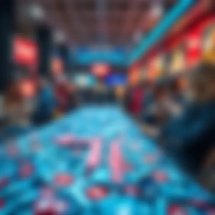 A scatter of social media icons representing Reels, showing a downward trend with arrows. People engage with their devices in the background.