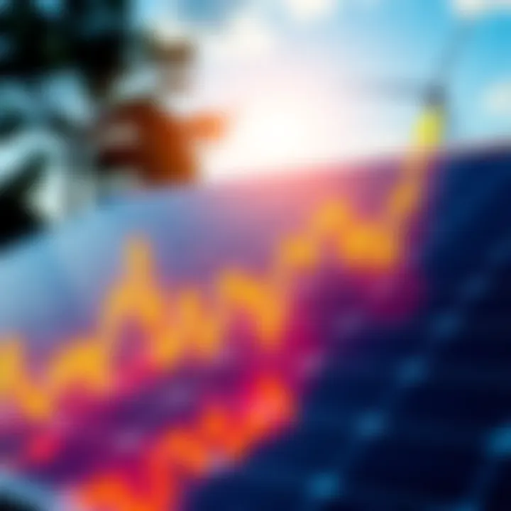 Stock market graph showing decline in solar energy stocks with a solar panel in the background