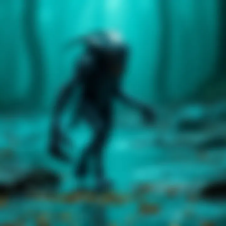 A Deep One character from Cthulhu’s Reach walking with a unique animation style, showcasing its aquatic features and design.
