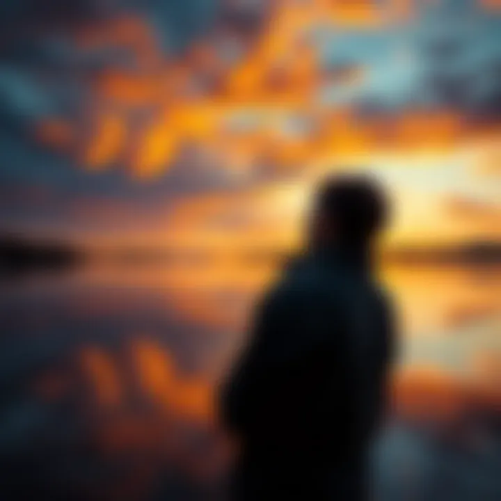 A person contemplating deep ideas while sitting by a calm lake, reflecting on contemporary discussions.
