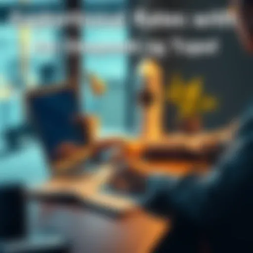 A person sitting at a desk, typing on a laptop with a notebook and pen nearby, illustrating the process of using the Deepseek writing tool.