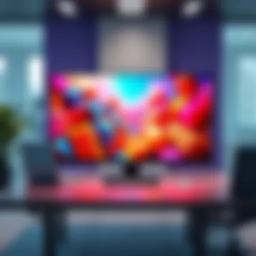 A large Dell 52-inch 6K Thunderbolt display showcasing vibrant colors and sharp clarity in a modern workspace setting.