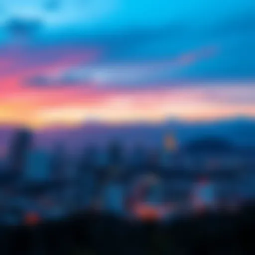 A view of a city designed with flat areas and mountains in the background, inspired by Twenty One Pilots.