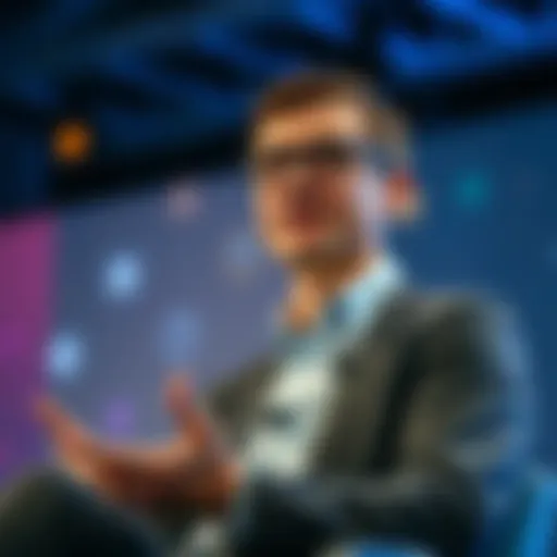 Demis Hassabis speaking at a tech conference about Frontier AI and its effects on innovation