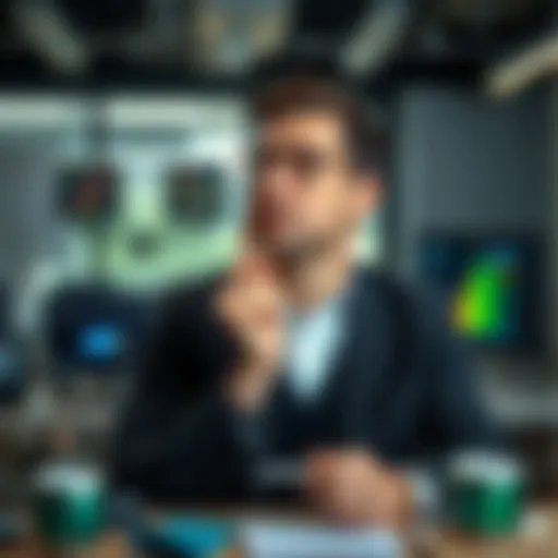Demis Hassabis looking thoughtful in an office setting, surrounded by technology and AI-related items