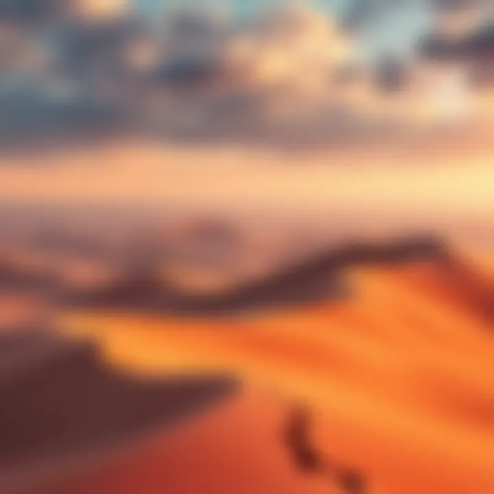 A vast desert scene showing dunes with shadows, hinting at unseen hazards beneath, like cracks in the sand.