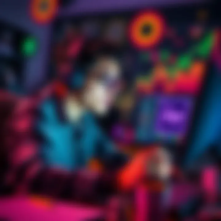 A budding designer working on Adobe After Effects, surrounded by colorful graphics and motion design elements.