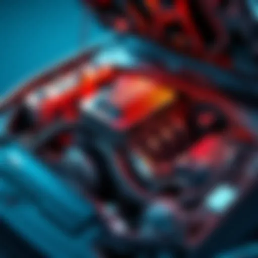 A realistic model of a car engine bay showcasing engine components and wiring for reference.