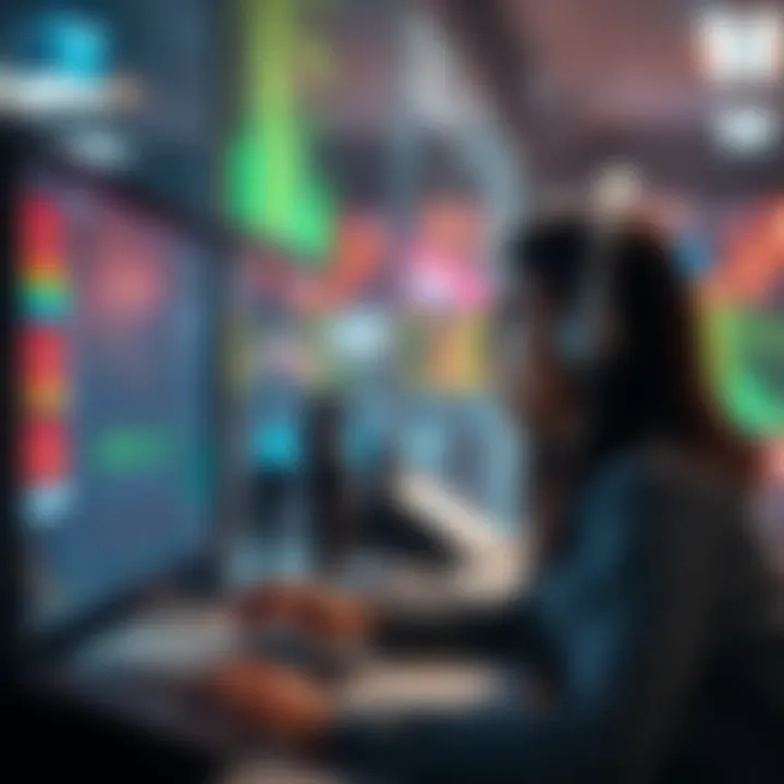 A person analyzing data on a computer screen, looking for inconsistencies in a model's outputs.