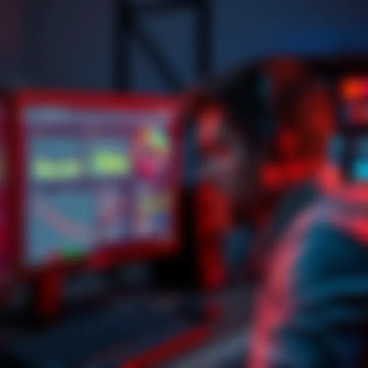 Developer Looks Concerned About Game Testing Developer with a worried expression reviews a game testing pipeline on a computer screen, showing charts and feedback forms