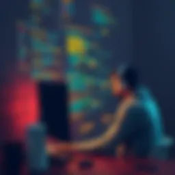 A developer frustrated at their computer, facing a wall with code on it symbolizing the 80% challenge in vibe coding