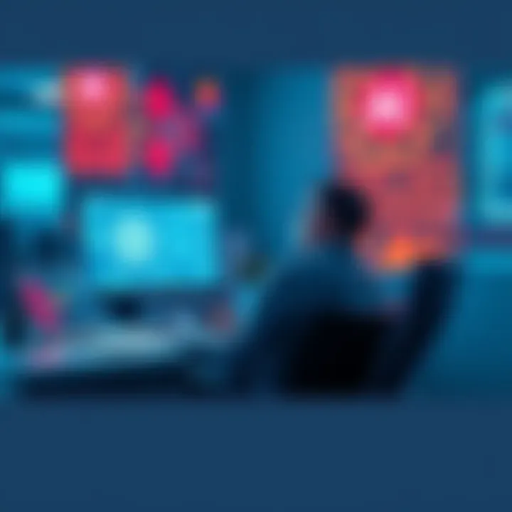 Developer working with AI tools A developer sitting at a desk with a laptop, looking at AI software on the screen, symbolizing the changing role of coding in tech.