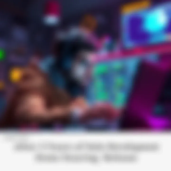 A dedicated developer focused on finalizing a game demo, surrounded by coding and design elements.