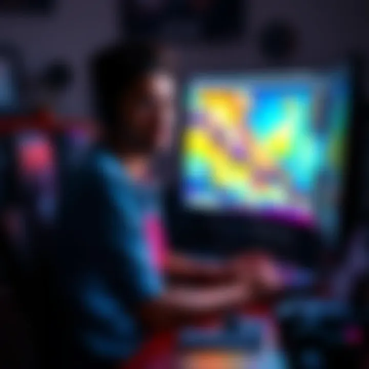 A professional game developer sits at a desk, looking thoughtfully at a gaming console and computer screen, showcasing a mix of nostalgia and reflection on the gaming industry.