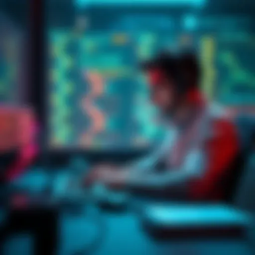 A developer sits at a desk with a laptop, coding with an AI tool on the screen, looking focused but slightly overwhelmed by multiple open tabs and notes