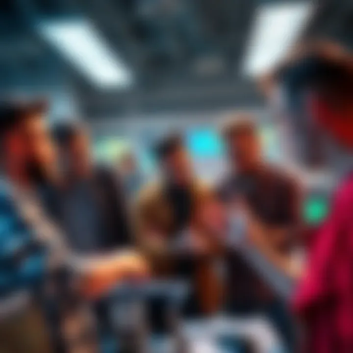 A group of developers collaborating on a project, exchanging ideas and working together enthusiastically.