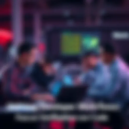 A group of developers working together at a desk, discussing code verification strategies with laptops open and notes around them.