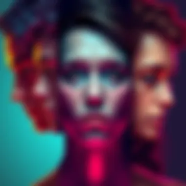 A visual representation showcasing various faces reflecting unique aspects of personality, linked by a vibrant Mango V2 model.