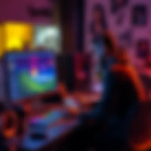 An artist using OpenArt SDXL on a computer to enhance digital artwork