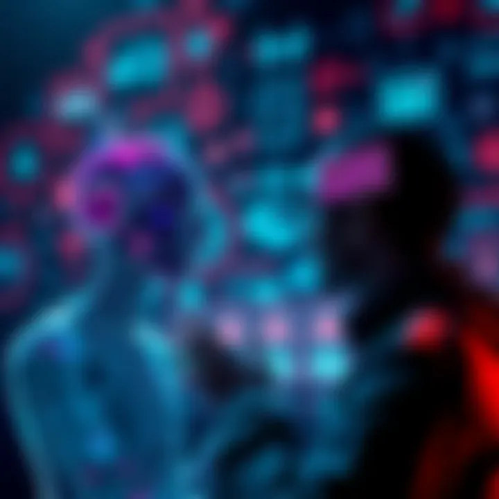 A digital companion interacting with a user, showcasing various memory icons and thoughts in the background, representing memory management techniques