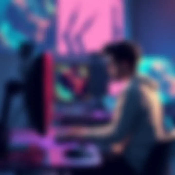 A person sitting at a computer working on digital art, showing progress in their skills