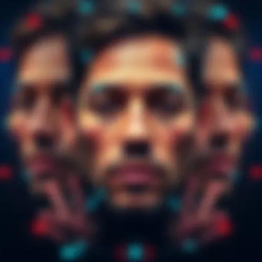 A collage of different faces blended together using deepfake technology, illustrating the concept of AI-generated images.
