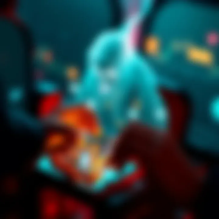 A concept image showing a smartphone with social media icons and a ghostly figure interacting with them, symbolizing a deceased person's presence online.