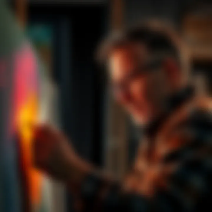 Artist working on digital painting with clear brush strokes