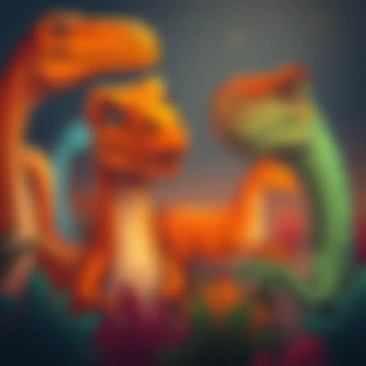 A cartoon showing dinosaurs looking sad and confused, depicting their struggle to understand extinction humor, with vibrant colors and exaggerated expressions.