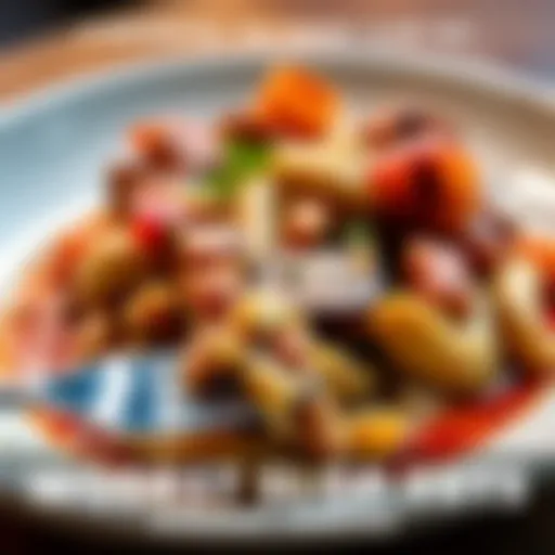 A close-up of a poorly presented dish with unappetizing colors and texture, highlighting diners' disappointment, fork resting beside it.