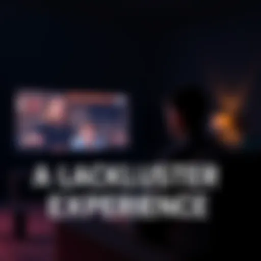 A person sitting alone in a dark room, looking disappointed while watching a film on a screen, illustrating a lack of emotional connection.