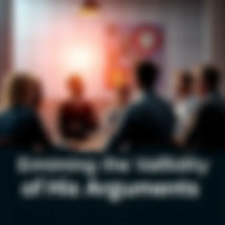 Group of people engaged in a debate, sharing ideas and opinions on various arguments.