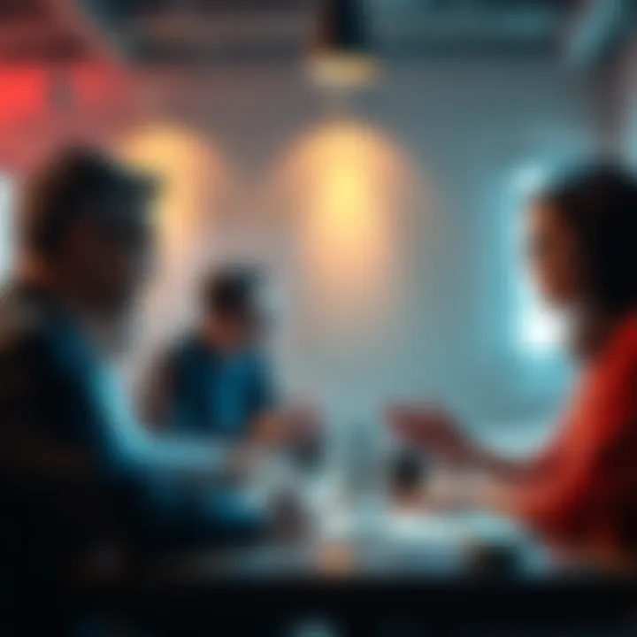 Group of people discussing free speech A diverse group of individuals engaged in a lively discussion about free speech, expressing differing opinions around a table.