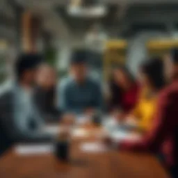 A diverse group of people engaged in a serious discussion, debating the importance of argument validity over personal identity, with notes and papers on the table.
