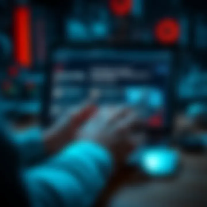 A person typing on a laptop with AI-related posts on the screen, highlighting a debate about censorship in forums.