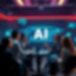 A group of people engaging in a discussion about artificial intelligence, highlighting different arguments about its impact on society and the environment.