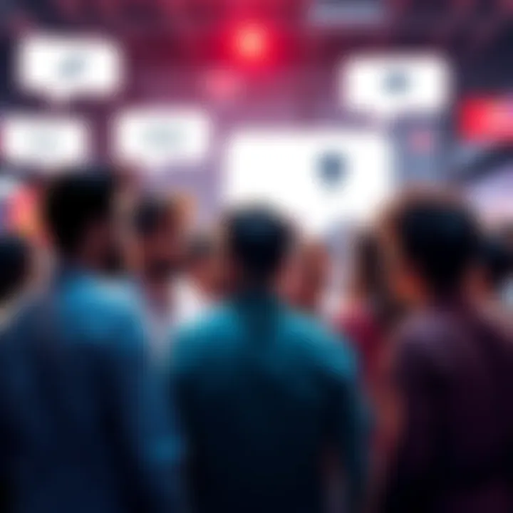 A group of people engaging in a lively discussion about the removal of downvote features on forums, with conversation bubbles and icons symbolizing interaction.