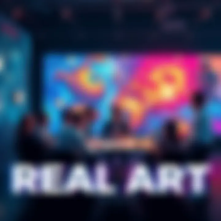 A group of people debating the meaning of real art and traditional versus AI-generated art
