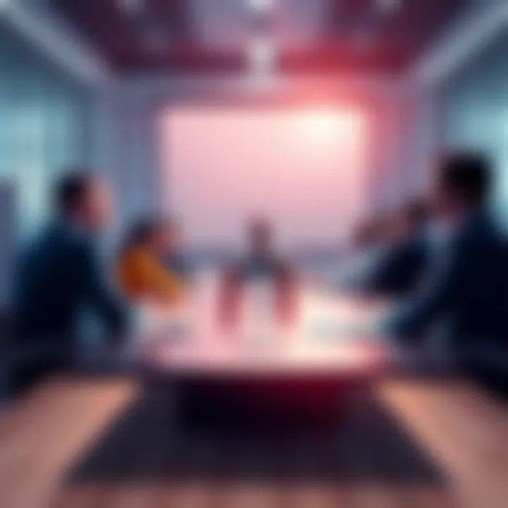 People in a meeting discussing Sama's vision and key players in a bright room