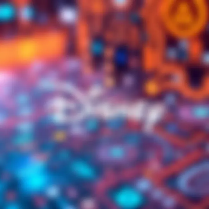 Disney logo alongside OpenAI logo with a backdrop of digital technology symbols, showing the merging of entertainment and AI.